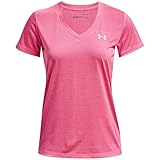 Under Armour Womens Tech V-Neck Twist Short-Sleeve T-Shirt, (643) Pink Punk/White/Metallic Silver, X-Small