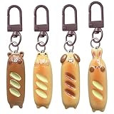 4Pcs French Bread Cute Keychain Key Rings for Backpack Purse - Cat, Rabbit, Dog, Bear Resin Creative Pendant Charms - Kawaii Accessories for Women