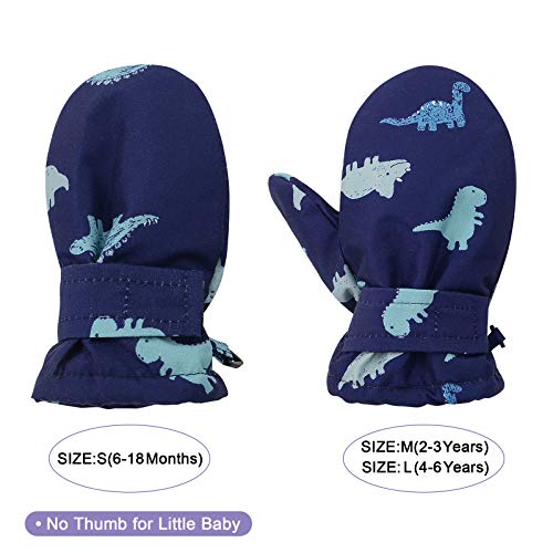 Image of Lined Fleece Toddler Mittens Kids Winter Warm Gloves Child Ski Gloves Waterproof Snow Baby Mitten for Boys Girls Blue Dinosaur M