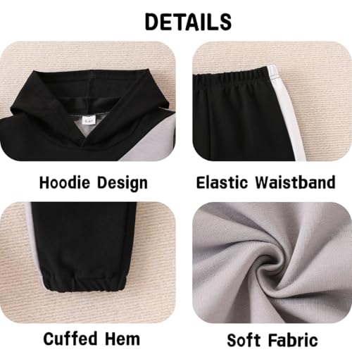 Image of Boys Clothes 2pcs Tween Boy Color Block Hoodie + Pants Little Boys Fall Winter Outfits Set, 4-12 Years
