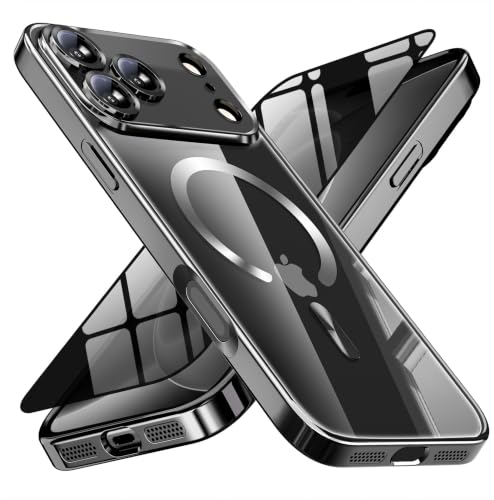 Image of Magnetic for 18 Pro Max Case with Privacy Screen Protector & Full Camera Cover,[Non-Yellowing] Shockproof Clear Phone Case Compatible with MagSafe Women Girls for 18 ProMax,Black