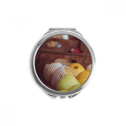Espejo de mano portátil y compacto con diseño de fruta fresca para maquillaje de bolsillo