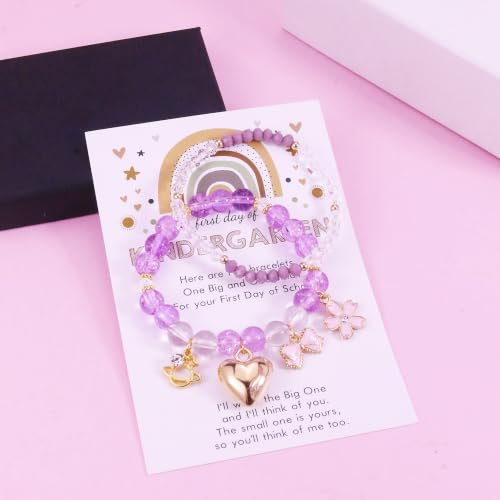 Image of First Day of Kindergarten Bracelets,First Day of School Bracelets for Mom and Daughter,Back to School Bracelet Pre-K Matching Heart Wish Adjustable Bracelet