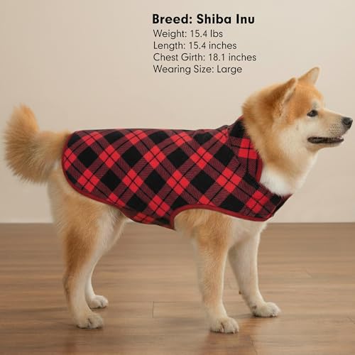 Image of cyeollo Warm Dog Coat Reversible X-Large Dog Jackets, Red Buffalo Plaid, XL | Warm Fleece Winter Sweater, Turtleneck Pet Vest, Adjustable Fit, Easy On & Off, Leash Hole for Cold Weather Outdoor Walks