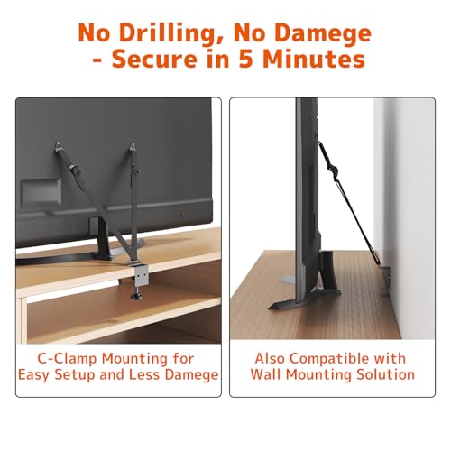 PUTORSEN TV Kippsicherung, Möbel Gurte Kindersicherheit, Einstellbar Kippsicherung Fernseher und Punch-Free Klemme für Baby Proofing, VESA Montage, Metallverbinder, schwarz