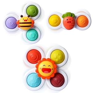 ALASOU 3PCS Pop Suction Cup Spinner Toys for 1 Year Old Boy Girl|Novelty Spinning Tops Toddler Toys Age 1-2|Sensory Baby Toys for Toddlers 1-3|12 18 Months Boy Birthday Gift for Infant