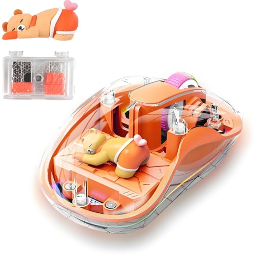 Image of elec Space Cute Wireless USB C Mouse - Bluetooth Triple Mode Rechargeable Cartoon Mouse for Laptops, iPads & MacBook Air /Pro - Silent Operation, Portable Design, Unique Magnetic Character (Orange)