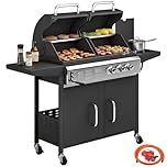 Outsunny 2+1 Burner Hybrid Dual Fuel BBQ Gas Grill, 2-in-1 Portable Propane & Charcoal Barbecue Grill Smoker Combo with Wheels, Warming Rack, Built-in Thermometer, Side Shelves, Cabinet, Lid, Black