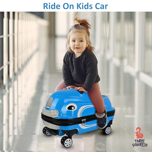 Image of Kids Ride On Trolley Bags for Travel | 18-Inch Polycarbonate Luggage | Kid Luggage /Suitcase with 4 Wheel | Unique Bags for Boy Kids, Easy to Carry (Blue)