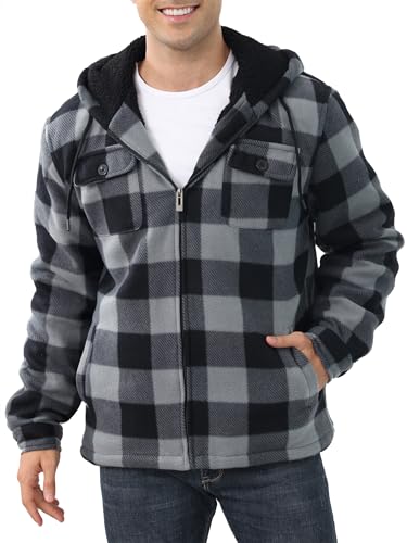 Suitswinew Men's Flannel Shirt Jacket Fleece Sherpa Lined Plaid
