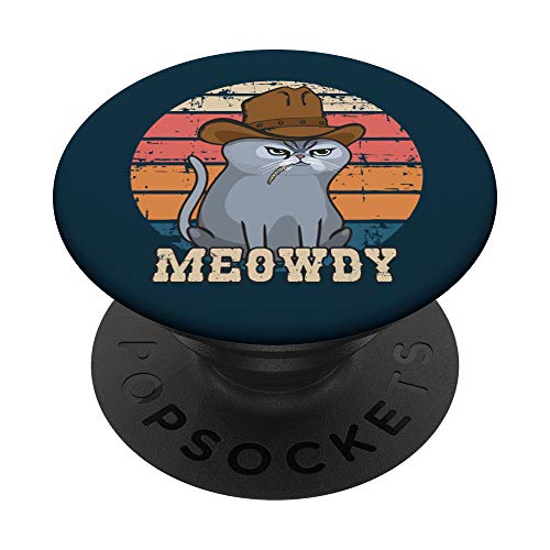 Texas Meowdy Cat Cowboy Hat Feline Funny Lover Pun Vintage PopSockets PopGrip: Impugnatura per Telefoni Cellulari e Tablet Intercambiabile