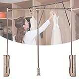 DYK&NX Klappbar Kleiderlift schrankbreite, wandmontage kleiderstange, Kleiderlift, Garderobe Lift Verstellbar Garderobenlift Schwenkbare, für Kleiderschrank Dämpfungssystem (Color : Brown, Size : L)