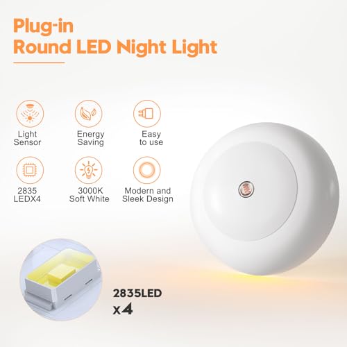 Image of fesnne Night Light, Night Lights Plug into Wall, Dusk to Dawn Sensor Warm White Led Night Light 0.5W, 2 Pack Nightlight for Adults, Bedroom, Bathroom, Hallway, Kitchen