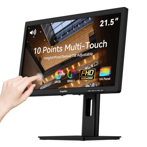 Image of 21.5 Inch Touchscreen Monitor VA Panel FHD 1920x1080P, 3000:1 Contrast, 100% sRGB, Height /Pivot /Swivel /Tilt Adjustable PC Touch Screen Computer Display 75Hz, HDMI, VGA, Type-B, Built-in Speakers, VESA