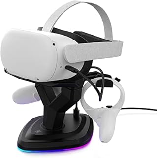 AMVR Headset Charging Dock, VR Display Stand Accessories for Quest, Quest 2, Rift or Rift S VR Headset and Touch Controllers, More Stable and Heavy Station Base with Atmosphere Light