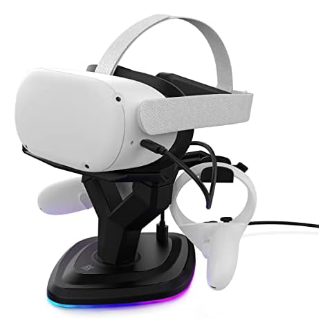 AMVR for oculus Headset Charging Dock, VR Display Stand Accessories Compatible with Quest/Quest 2/Rift /Rift S VR Headset and Touch Controllers, More Stable and Heavy Station Base with LED Light Cover