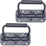 Wxinsheng Poignée de Coffre,2 Pièces Poignée de Boîte à Ressort Pliante Noire,Poignée Pliante Métal Traction Boîte,Poignées Traction d'acier Inoxydable,pour Caisse,Coffre à Outils,Portes