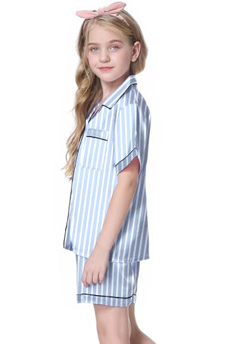 Image of Girls & Womens Satin Pajamas Set, Silk Button-Down Sleepwear 2 Piece Nightwear, 3 Years - Women XXL