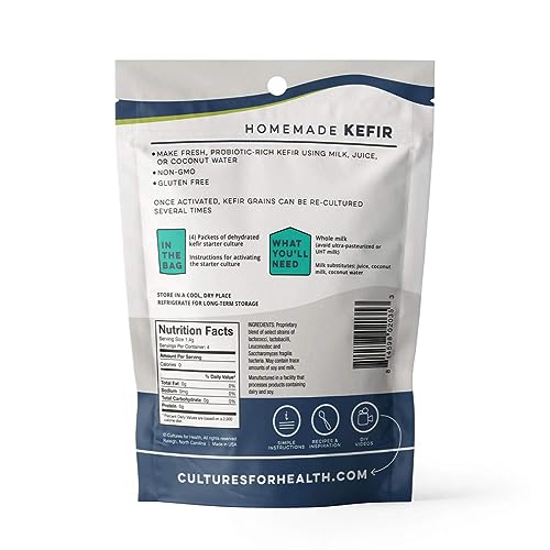 Image of Cultures for Health Kefir Starter Culture | 32 Packets Freeze Dried Starter Powder | Make Kefir with Milk, Water, or Juice | Re-Culture Kefir Probiotic Drinks 2-7x Each | Cultures in Less Than a Day