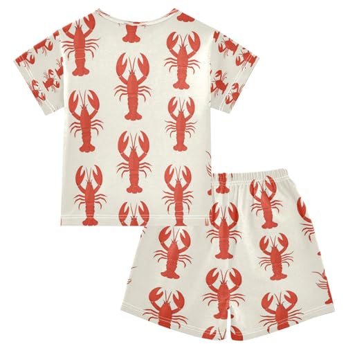 Pajama Sets Short Sleeve Red Lobster Pattern Print Soft Cotton Summer Sleepwear 2 Piece PJS Size 5-14T2
