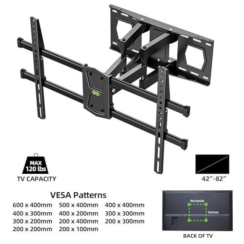 Image of USX MOUNT Full Motion TV Wall Mount for 42-82 Inch TVs up to 120lbs, Wall Mount TV Bracket with Articulating Swivel Tilt Extension Leveling, Max VESA 600x400mm Fits 12 /16 inch Wood Stud