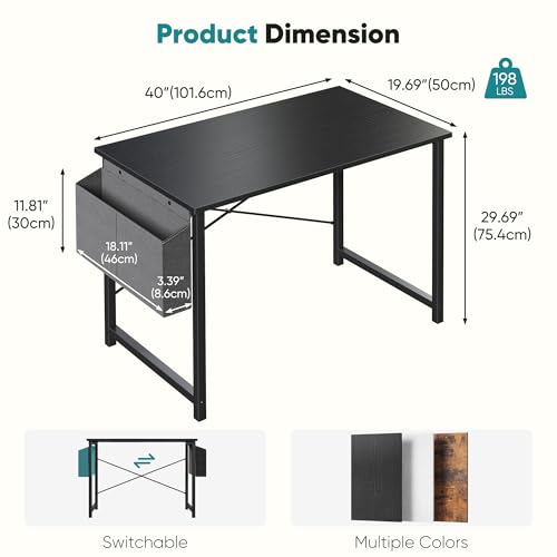 Image of OLIXIS Small Computer Desk, 40 Inch Gaming Desks for Home Office | Writing Study Craft Work Table, Computer Workstation for Bedroom Small Spaces with Storage Bag, Black