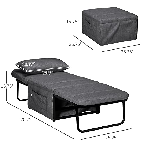 Homcom Folding Sofa Bed, 4-In-1 Multi-Function Sleeper Chair Bed Ottoman With Adjustable Backrest, Pillow, Side Pocket For Home Office, Bedroom, Living Room, Charcoal Gray #TOP2