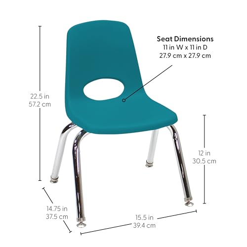 Image of FDP 12 inch School Stack Chair,Stacking Student Seat with Chromed Steel Legs and Nylon Swivel Glides for in-Home Learning or Classroom - Teal (4-Pack), 10379-TL