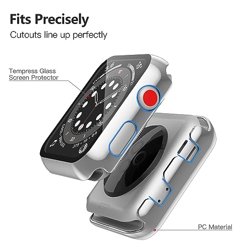 Image of Misxi 2 Pack Hard PC Case with Tempered Glass Screen Protector Compatible with Apple Watch Series 2 Series 3 42mm, Anti-Drop Scratch Resistant Lightweight Cover for iWatch, 1 Silver + 1 Transparent