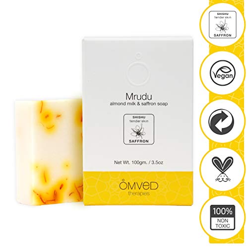 Omved MRUDU Almond Milk and Saffron Nourishing Ayurvedic Baby Soap - 100g (Pack of 3)
