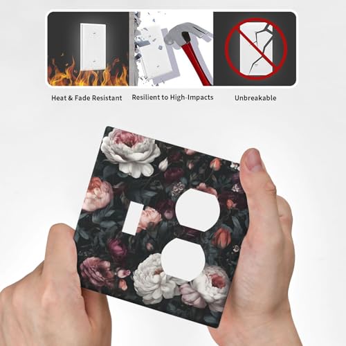 Decorative Outlet Covers Rustic Big Pink Flowers White Peony Floral 2 Gang Wall Plate Cover Single Toggle Duplex Combo Two Switch Light Switch Cover Plate Jumbo Faceplate