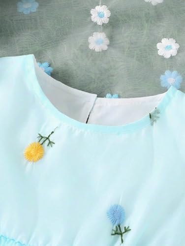 Image of Buy & Try Beautiful Embroidered Flower Dress for Baby Girls, Georgette Fabric, Puff Sleeve, Printed Outfit, Perfect Birthday Dress