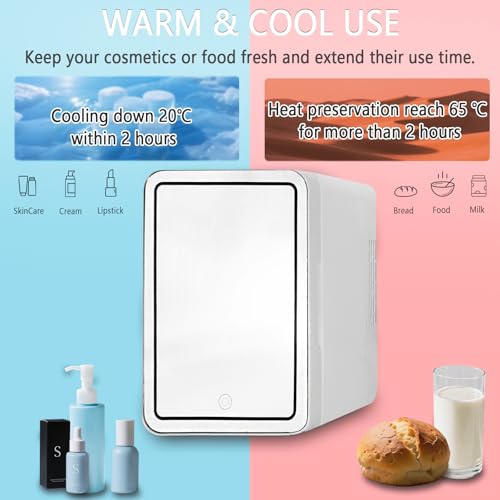 VNIMTI Mini Fridge 4L/6 Cans,Portable Skincare Fridge with LED Mirror,Small Makeup Fridge for Bedroom,Cooler & Warmer Refrigerator Home,Car,Cosmetic,Food,Drink,Beauty,Table Top,Travel (4L- white) - Image 5