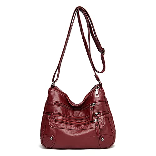 WITERY Women Multi Pocket Shoulder Bag - Soft PU Leather Medium C...