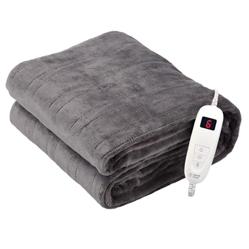 Image of Tefici Electric Heated Blanket Throw, Super Cozy Soft 2-Layer Flannel 50 inch x 60 inch Heated Throw with 6 Heating Levels & 4 Hours Auto Off, Machine Washable, ETL&FCC Certified, Home Office Use,Grey