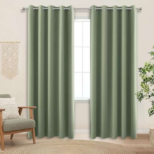 Image of KOUFALL Sage Green Blackout Curtains for Living Room 60x84 Inches Long