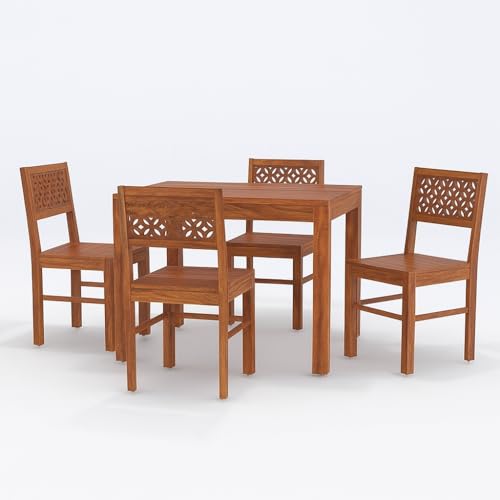 Image of 45 Inch Length Solid Sheesham Wood 4 Seater Dining Table Set | Four Seater Dinner Table with 4 Chairs | Dinning Table Set 4 Seater for Living Room | Wooden Table & Chair Set | Honey Finish