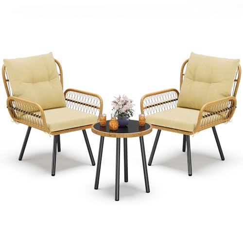 Blishom 3 teiliges Gartenmöbel Set, Bistro-Set aus handgewebten...