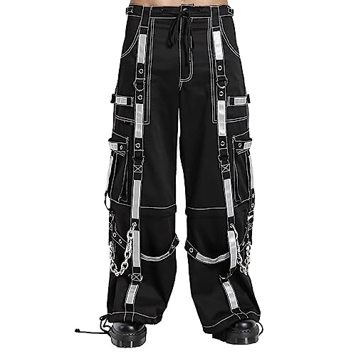 Men Gothic Bondage Reflective Men Pant Alternative Punk Rock Emo Trouser Pant Shorts (2XL) Black4
