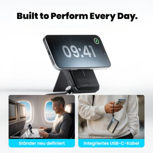 Image of sharge ICEMAG 3 MagSafe Portable Charger, Qi2.2 25W Magnetic Power Bank 10000mAh 35W USB-C Fast Charging, with Active Cooling& Built-in Cable, Transparent RGB Design for iPhone 17 /16 /15 /14 Series