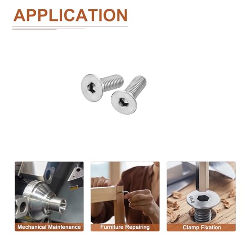 Image of DTGN M5-0.8 x 16mm Flat Head Socket Cap Screws, 100 Pack 304 Stainless Steel Hex Socket Flat Head Screws, Full Thread, Countersunk Bolts