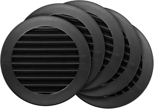 Image of Repa Market 5-Pack 4'' Inch - Plastic Black Vent Covers With Flange - Round Soffit Vent - Air Vent Louver - Grille Cover - Protective Screen Mesh - HVAC Ventilation