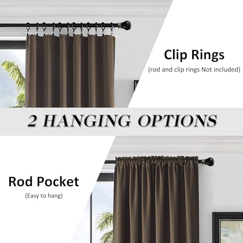 Image of DONREN 96 Inches Long 2 Panels Blackout Curtain Panels for Bedroom - Rod Pocket Thermal Insulated Drapes for Living Room(Coffee,52 x 96)
