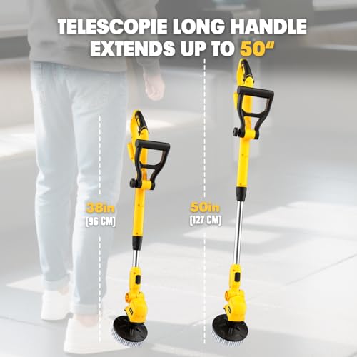 Electric Floor Scrubber Compatible with DeWalt 20v Battery(Tool Only) Cordless Spin Cleaning Machine, Brushless Heavy-duty Power Cleaner, 2 Brushes, Telescopic Long Handle, for Tile Grout Bathroom Tub