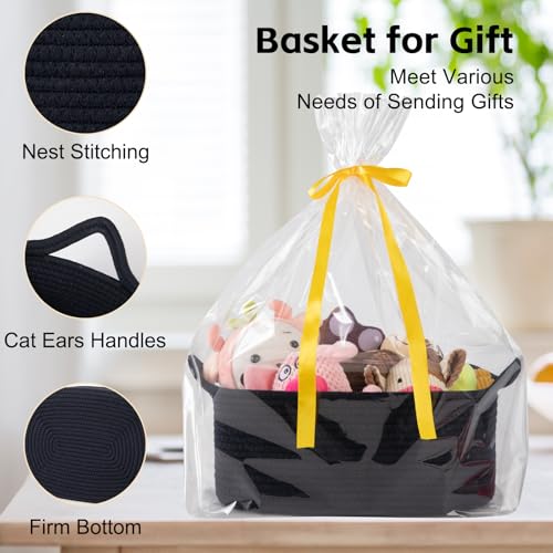 Image of OIAHOMY Woven Basket, Gift Basket Empty with Gift Bags and Ribbons, Rope Baskets for Baby Showers, Storage Baskets with Handles for Nursery, Pet Toy Organizer - Navy Blue