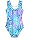 Domusgo Gymnastics Leotards for Girls 5-6 Years Old Green Purple Leopard Sparkly One Piece Tumbling Outfits