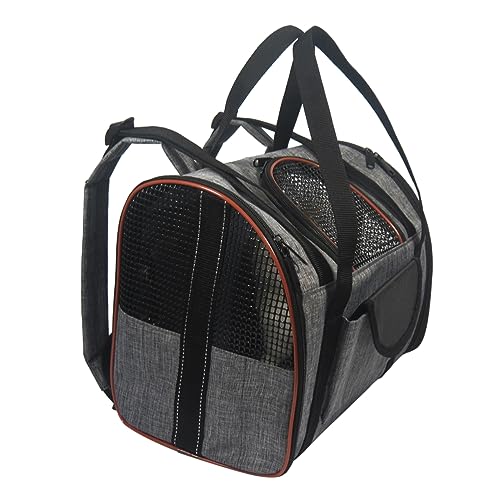 FONDOTIN Portable Pet Carrier Backpack for Cats and Dogs Breathable Mesh Design Shoulder Straps for Travel and Outdoor Activities Grey and Coffee Color