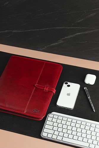 Leather Pad Folio, Executive Folio A4, Echtes Leder Portfolio, Professioneller Notizbuchhalter, Leder Business Ordner für Damen und Herren (Rot)