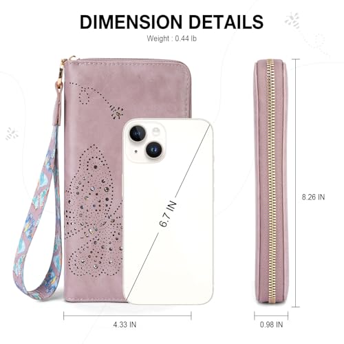 RFID Wallet Women, Large Capacity Butterfly Cell Phone Clutch Purses Ladies Wristlet Wallets for Women3