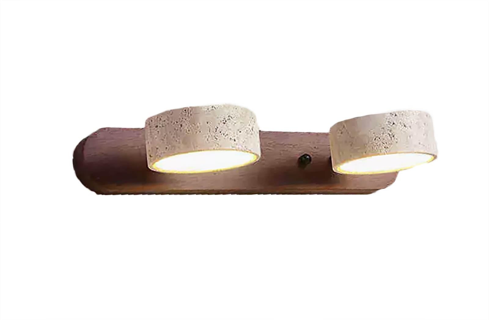 Lampada a Parete per Bagno in Legno e Pietra Naturale Travertino Giallo Lampada Lineare Rotabile a 180° LED per Specchio Luce d'AmbienteWalnut,S